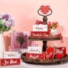 Lairyan 3 PCS Valentine's Day Wooden Sign Table