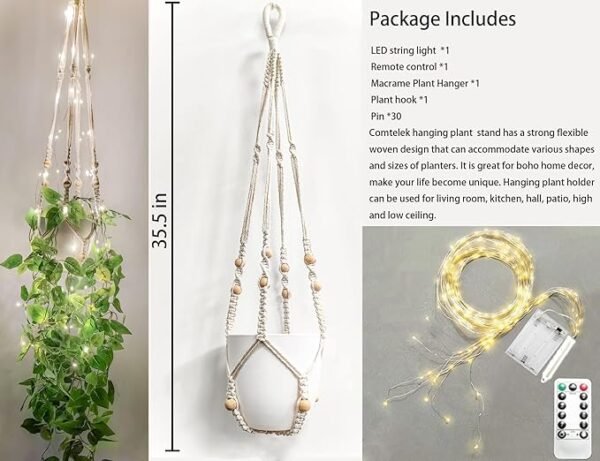 2 Hanging Planter with Lights Indoor Macrame Plant Hanger