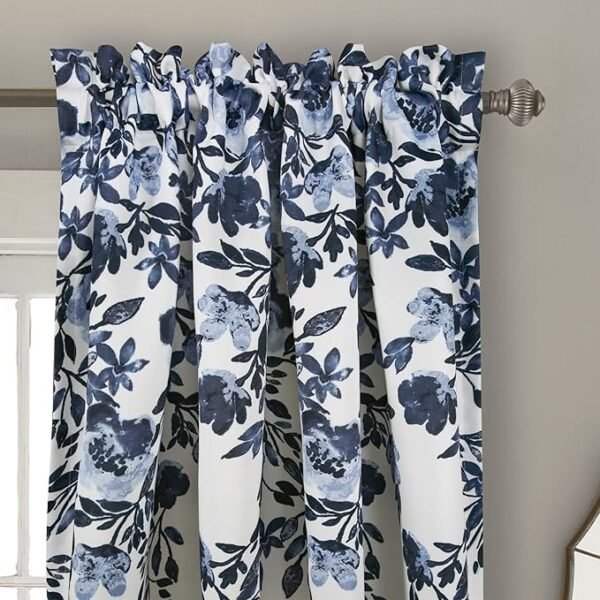 Lush Decor Tanisha Curtains Beautiful, Modern, Elegant Home Decor - 52" W x 84" L, Navy & White