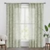 FMFUNCTEX  Linen Sheer Curtains for Bedroom, Sage Green Blossom Print Curtains 84 Inches
