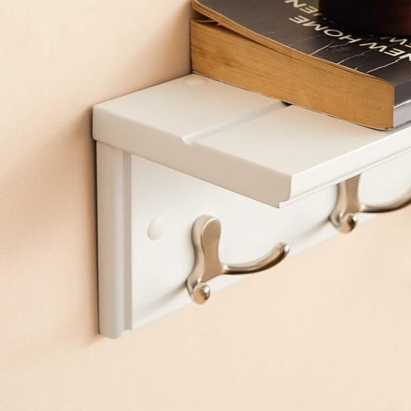 SONGMICS Coat Rack with Shelf, Wall-Mounted Coat Rack, with 4 Metal Dual Hooks for Coats, Bags, for Entryway