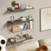 the ZhiYo-Life Bathroom Floating Shelves with Wire Basket