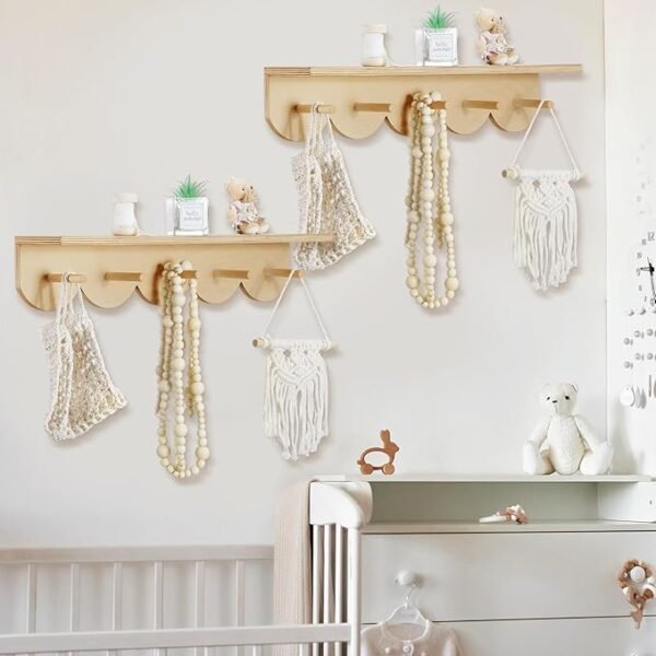Pinkunn Nursery Floating Shelves with Hooks for Wall Book Shelves Wood