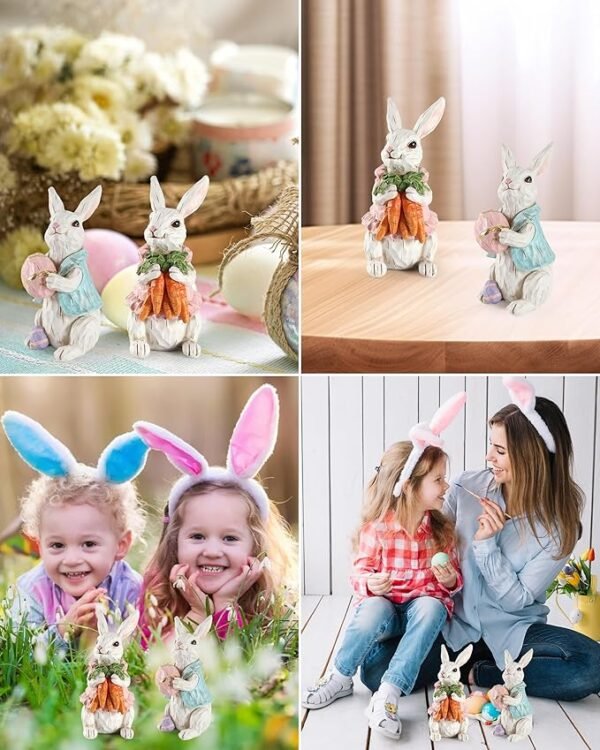 iStatue Easter Bunnies, 2 Resin 5'' Bunny Figurines