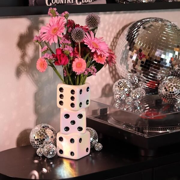 Iridescent Triple Dice Vase, Maximalist Home Decor Ceramic