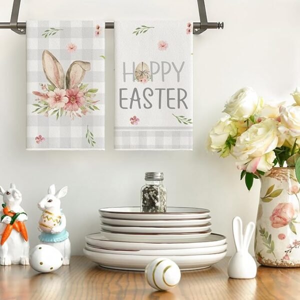 2 Artoid Mode Easter Bunny Kitchen Dish Towels, 18 x 26 Inch