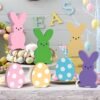 CRCZK 7PCS Wood Bunny Peeps Easter Eggs Tiered Tray Decor