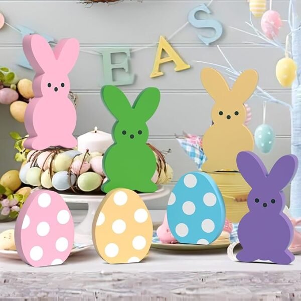 CRCZK 7PCS Wood Bunny Peeps Easter Eggs Tiered Tray Decor