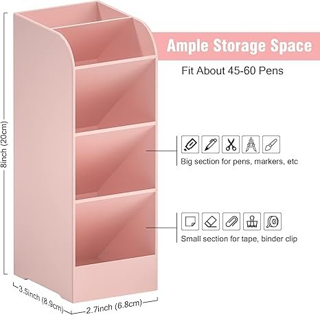 Asten Large Capacity Pen Storage Organizer with 5 Compartment (Pink, 1 Pack)