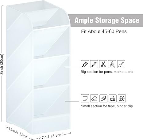 Asten Large Capacity Pen Storage Organizer with 5 Compartment (Clear, 3 Pack)