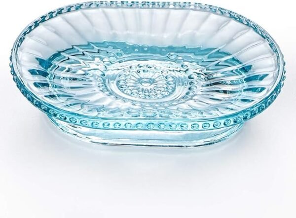 MDLUU   Glass Soap Dish, Embossed Bar Soap Holder, Decorative Soap Saver Tray