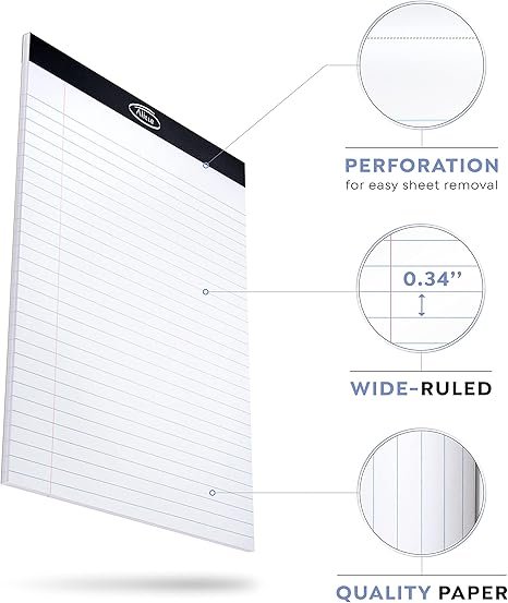 Alitte Legal Notepads 8.5 x 11, Pack of 12 ,50 Sheets Per Notebook