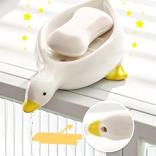 Fewile 1 Pack Duck Ceramic Soap Dishes,Soap Holder with Drain