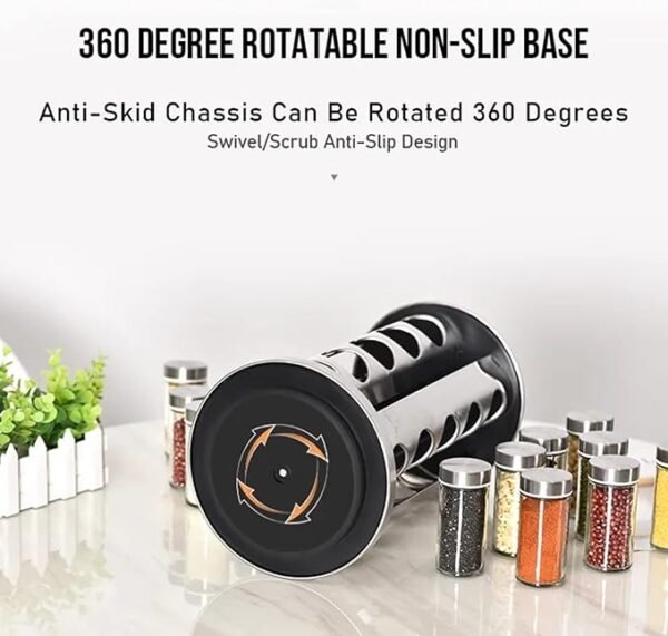 EBIZ&TECH 20-Jar Stainless Steel Rotating Spice Rack with Non-Slip Base