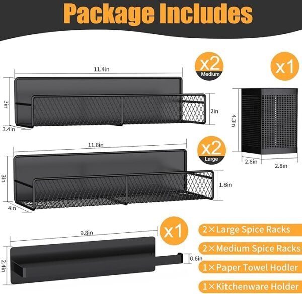 DTUQYX Magnetic Spice Rack for Refrigerator, 6 Pack Metal Magnetic Shelf Black