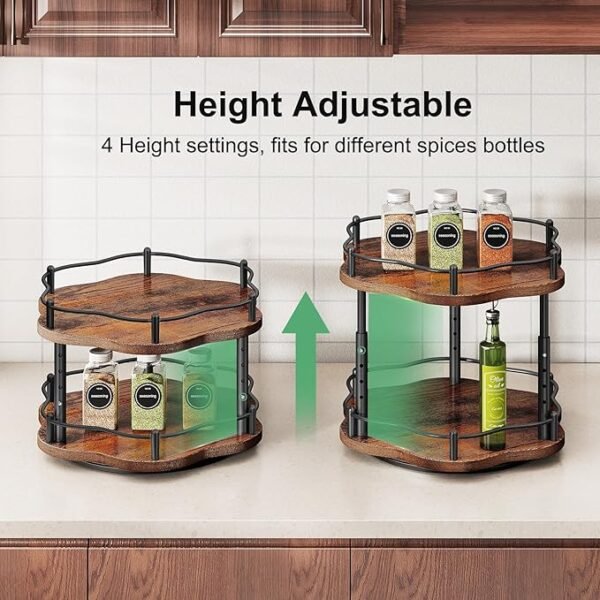 HKWOTINHA Lazy Susan Spice Rack Organizer - 2 Tier Wood Turntable for Countertop Cabinet Pantry Kitchen Storage 10 Inch