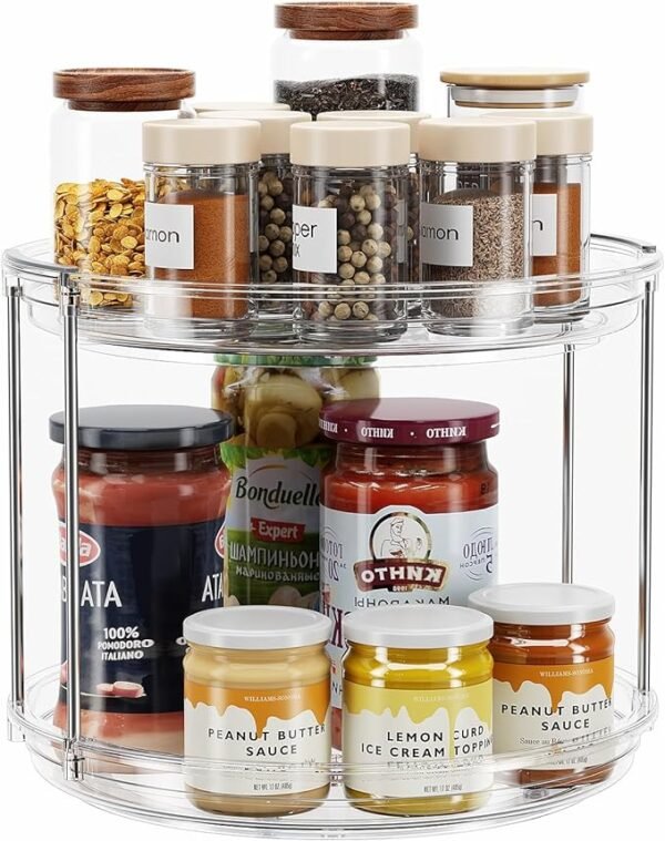 LAMU 2 Tier Lazy Susan Turntable Organizer 9.25'' Rotating Spice Rack