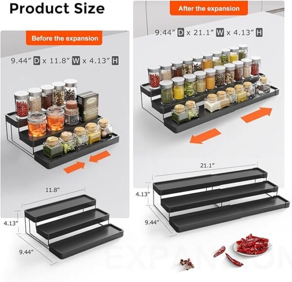 INVOCOO Expandable Spice Rack Organizer for Cabinet - 3 Tier Adjustable