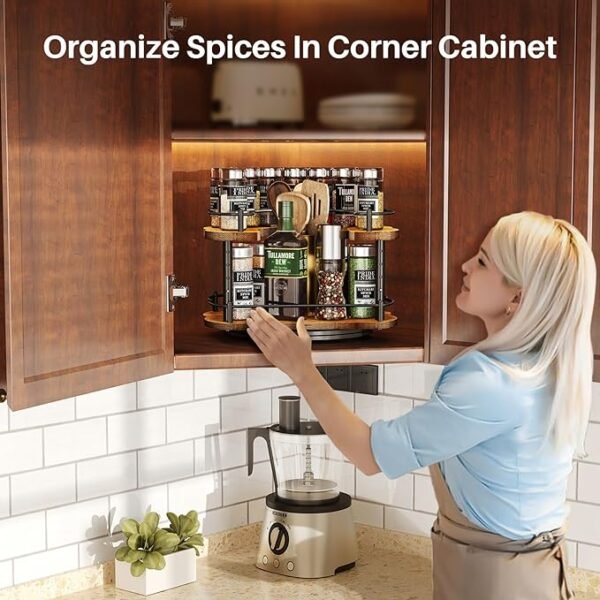 Lazy Susan Organizer Spice Rack Height Adjustable Rotating Lazy Turntable Spice Organization for Cabinet