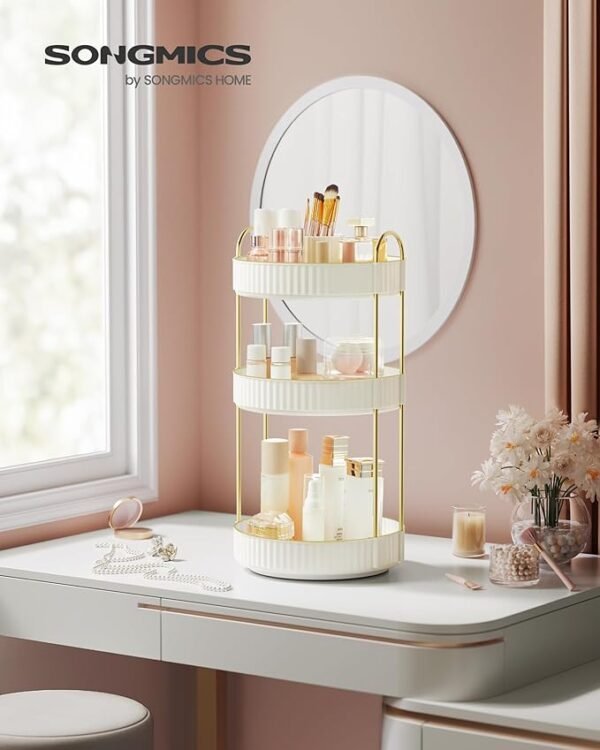 SONGMICS Makeup Organizer, 3-Tier Round Rotating Skincare Organizer Countertop