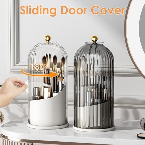 YOOLENS Makeup Brush Holder Organizer with Lid,360 Rotating Clear Dustproof Makeup Brushes