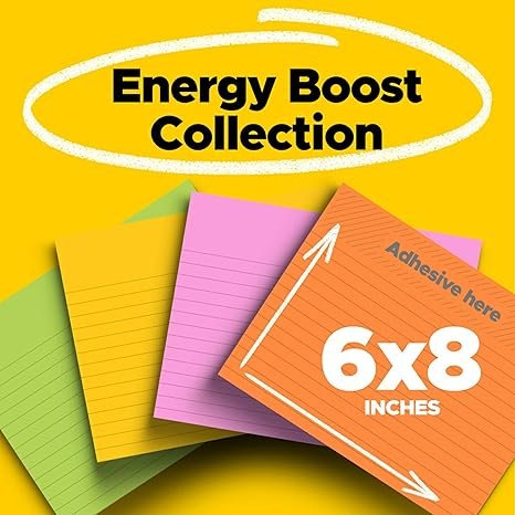 Post-it Super Sticky Lined Notes, 4 Sticky Note Pads, 8 x 6 in.