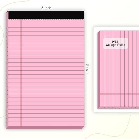 AILZFEI 5pcs Small Note Pad 5x8 College Ruled Color Legal Pads