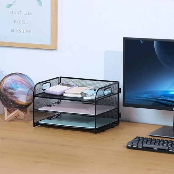 NCXTKJ 3-Tier Letter Tray Paper Organizer with Handle, Black