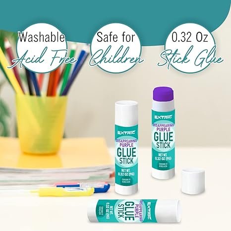 EXTRIC Glue Sticks 0.32 Ounce, 24 Count, Washable