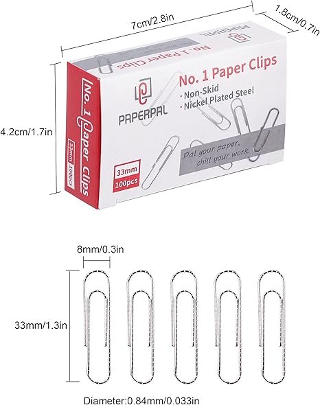 1 Nonskid Paper Clips, 600 Medium Paper Clips