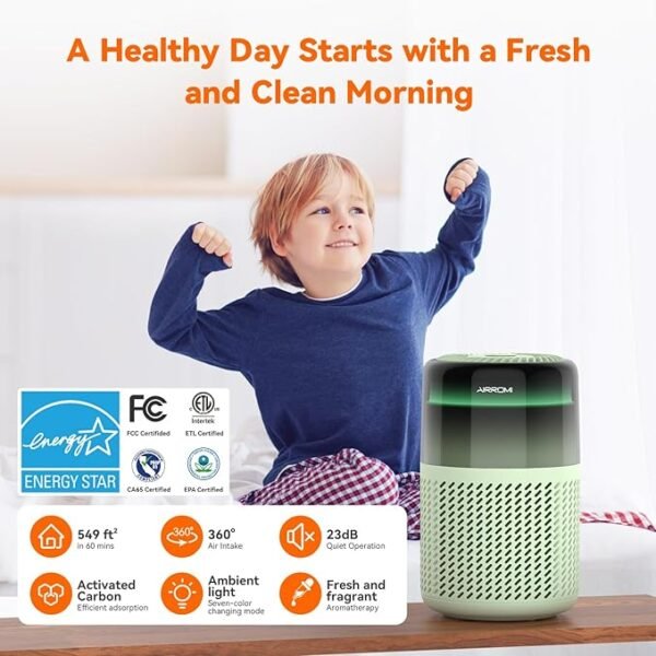 AIRROMI Air Purifier for Bedroom Home,HEPA Filter,Covers Upto 549 Ft²
