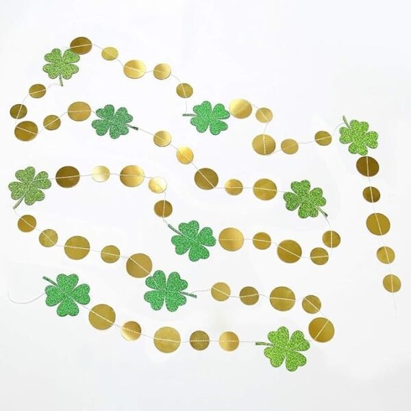 Green Garland Shamrock Clover Gold Circle Dots Streamers Glitter St Patricks Day