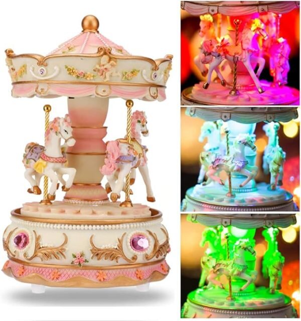 LOVE FOR YOU Gift Wrapped Music Box Carousel Horse Color Lights Unicorn Musical