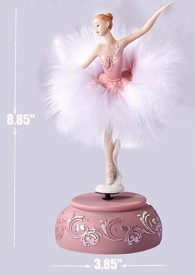 Singeek Ballerina Music Box Figurine Plays Swan Lake Tune, Musical Figure Hand-Painted Feather Skirt
