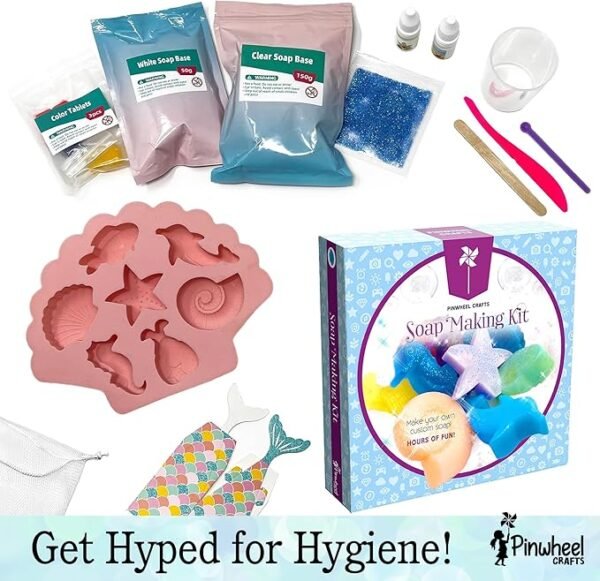 Soap Making Kit for Kids, DIY Complete Set with Molds, Scents, Dye, Glitter, Foaming Net