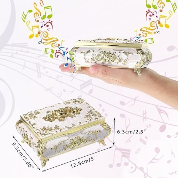 ELLDOO Vintage Music Box, Beige Metal Musical Jewelry Box Keepsake Box