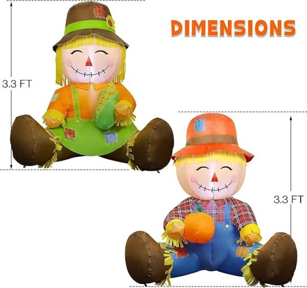 3.3FT Fall Inflatable Decoration, Set of 2 Air Blown Scarecrow Couples