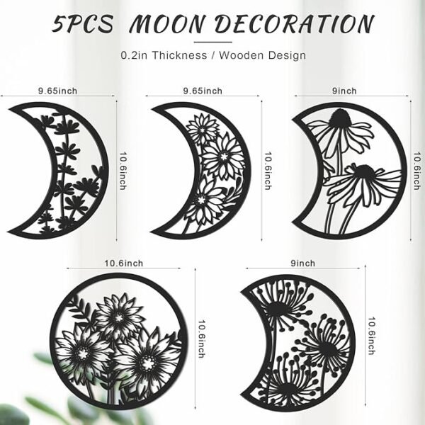 5 Pieces Moon Phase Wall Decor Boho Hanging Moon Phase Nordic Wood Wall Art