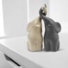 Loving Pair of Elephants in Beige & Grey - Modern Ceramic Sculpture