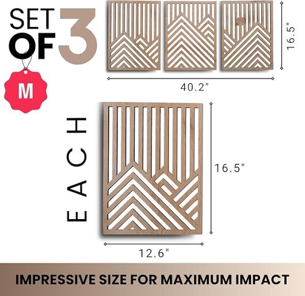 2 Modern Mountain and Sun Wall Sculptures - Set of 3