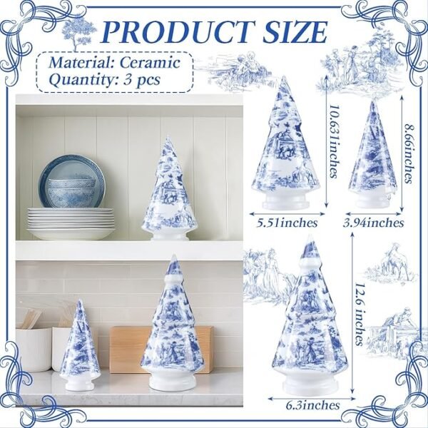 Soaoo 3 Pcs French Country Style Delft Blue Christmas Tree Blue and White Porcelain