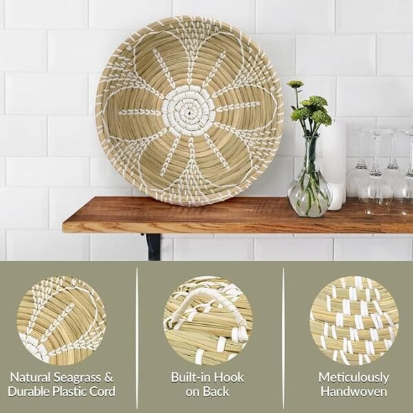 Hanging Woven Wall Basket Decor - Wicker Wall Baskets Decor Boho Flat set of 5