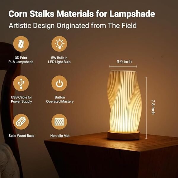 Bedside Lamp with Woodbase - Button Control Table Lamp