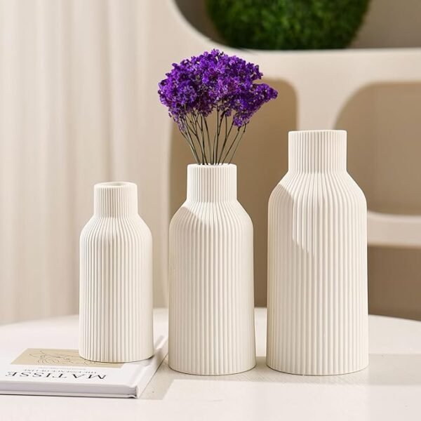 White Ceramic Vase Set of 3 - Minimalist Modern Home Decor