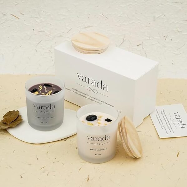 Candle Gift Set. 24K Gold Foil and Black Onyx -80 Hours of Clean Burn