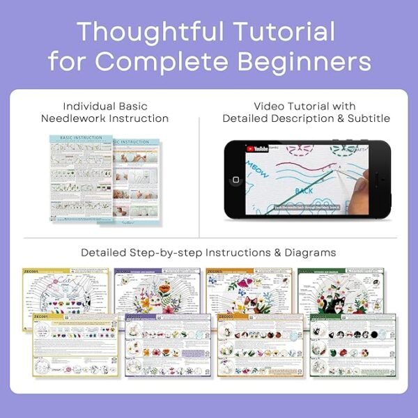 Embroidery Kit for Beginners, 4 Sets Embroidery Kit for Beginners Adults, Needle Point Kits