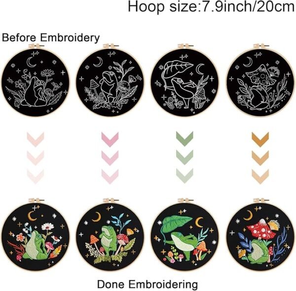 4 Set Frog Embroidery Kits for Beginners