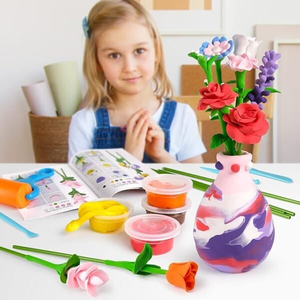 Drama Planet Flower Craft Kit for Kids, Make Your Own Flower Bouquet with Air Dry Clay