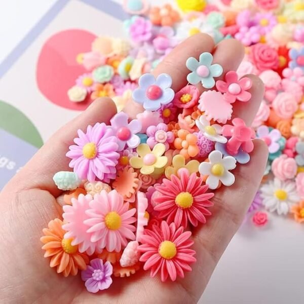 100PCS Flatback Resin Flower Charms Mini