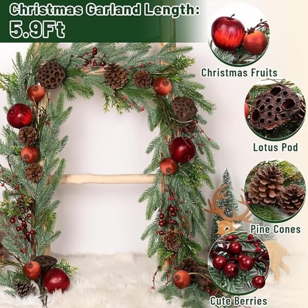 3 Christmas Garland - 5.9ft Christmas Garland for Mantle